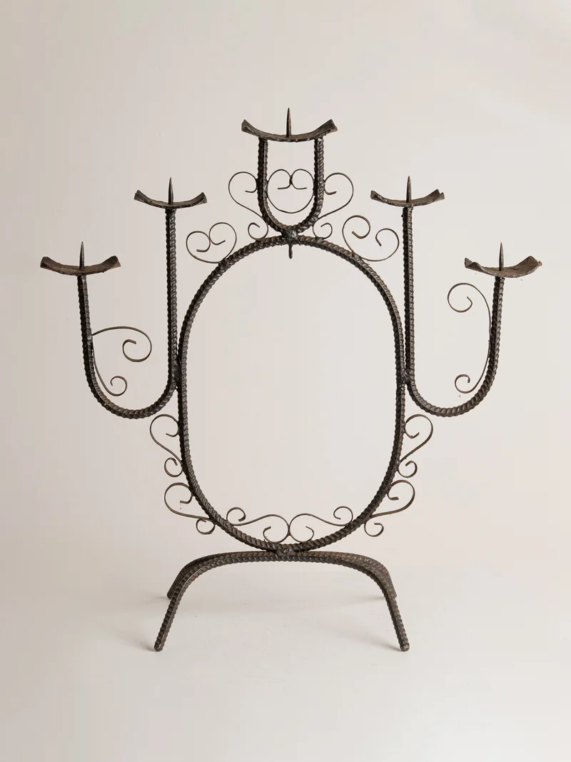 French Scroll Wrought Iron 5 Arm Candelabra