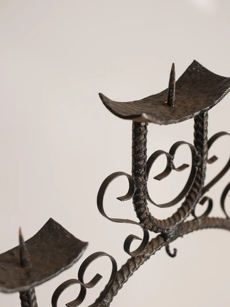 French Scroll Wrought Iron 5 Arm Candelabra