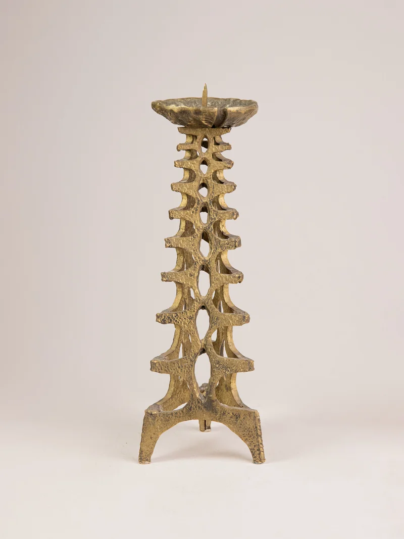 Tall Brutalist Bronze Floor Candleholder