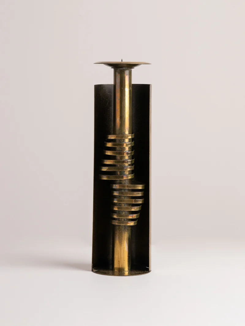 Brutalist Metal Candle Holder- Czesław Palczewski, 1970s Mid Century Modern