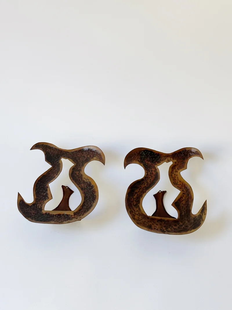 Pair of Torch Cut Metal Wall Candleholders, Poland