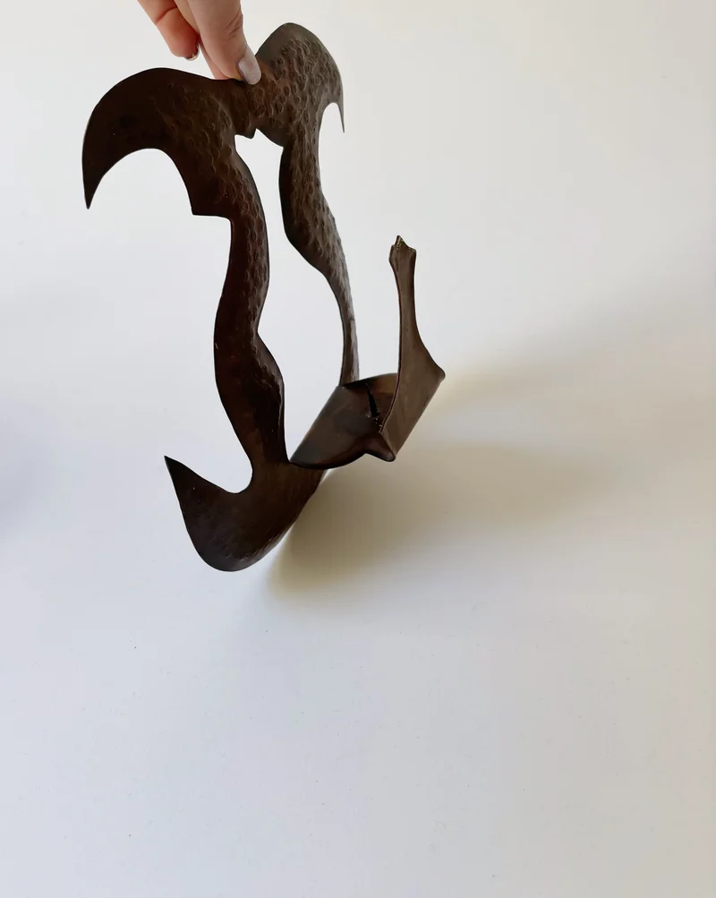 Pair of Torch Cut Metal Wall Candleholders, Poland