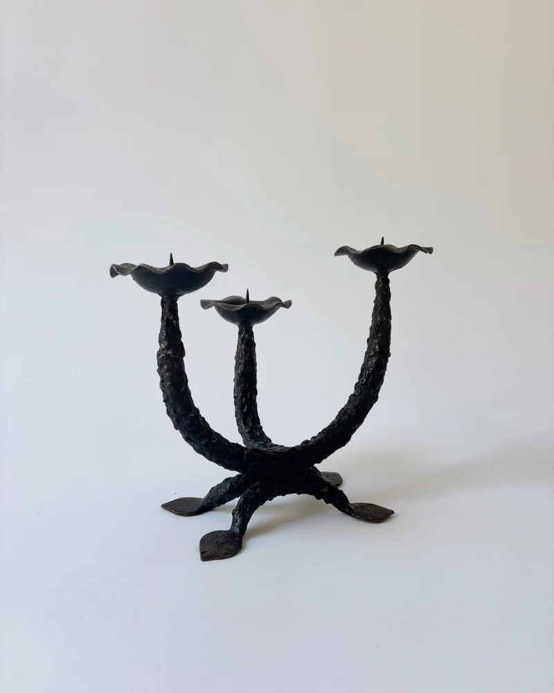 Metal Textured Artisan Candlestick, Poland