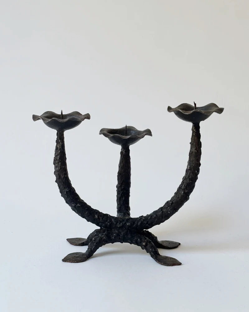 Metal Textured Artisan Candlestick, Poland