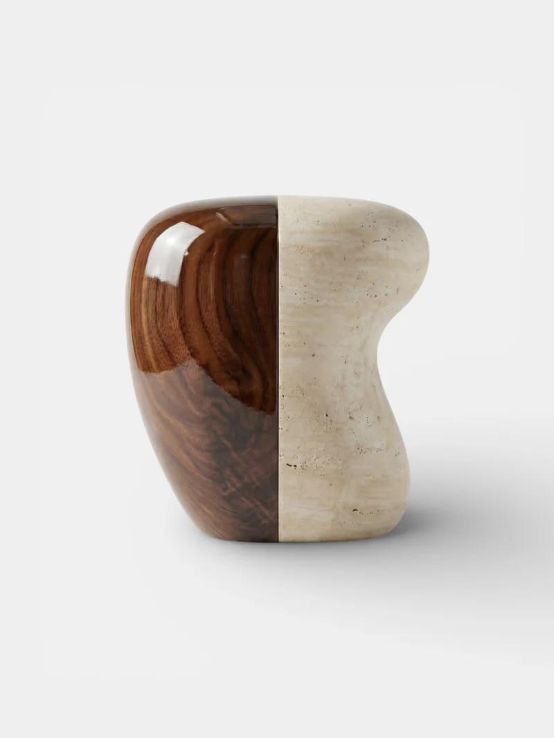 Yosho Travertine And Wood Side Table