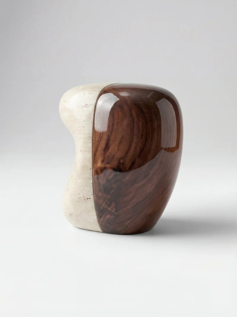 Yosho Travertine And Wood Side Table