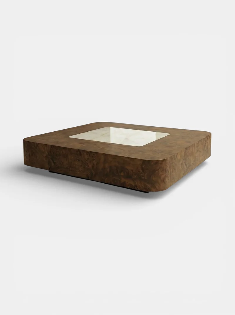 Baci Burl Wood and Shell Onyx Coffee Table