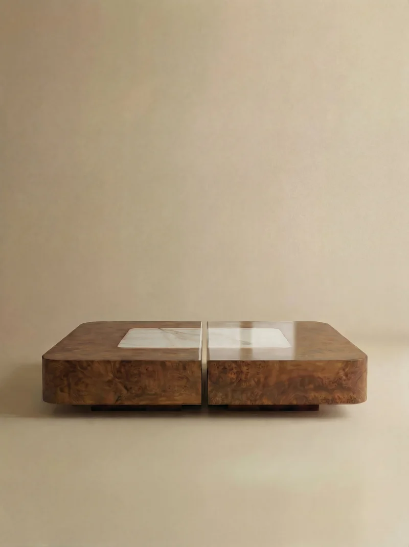Baci Burl Wood and Shell Onyx Coffee Table