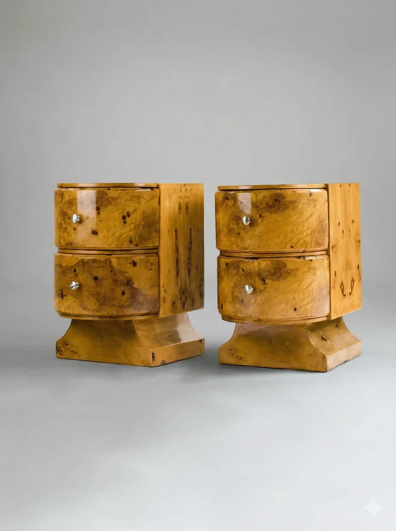 'Jumeaux' Olive Burl Bedside Table