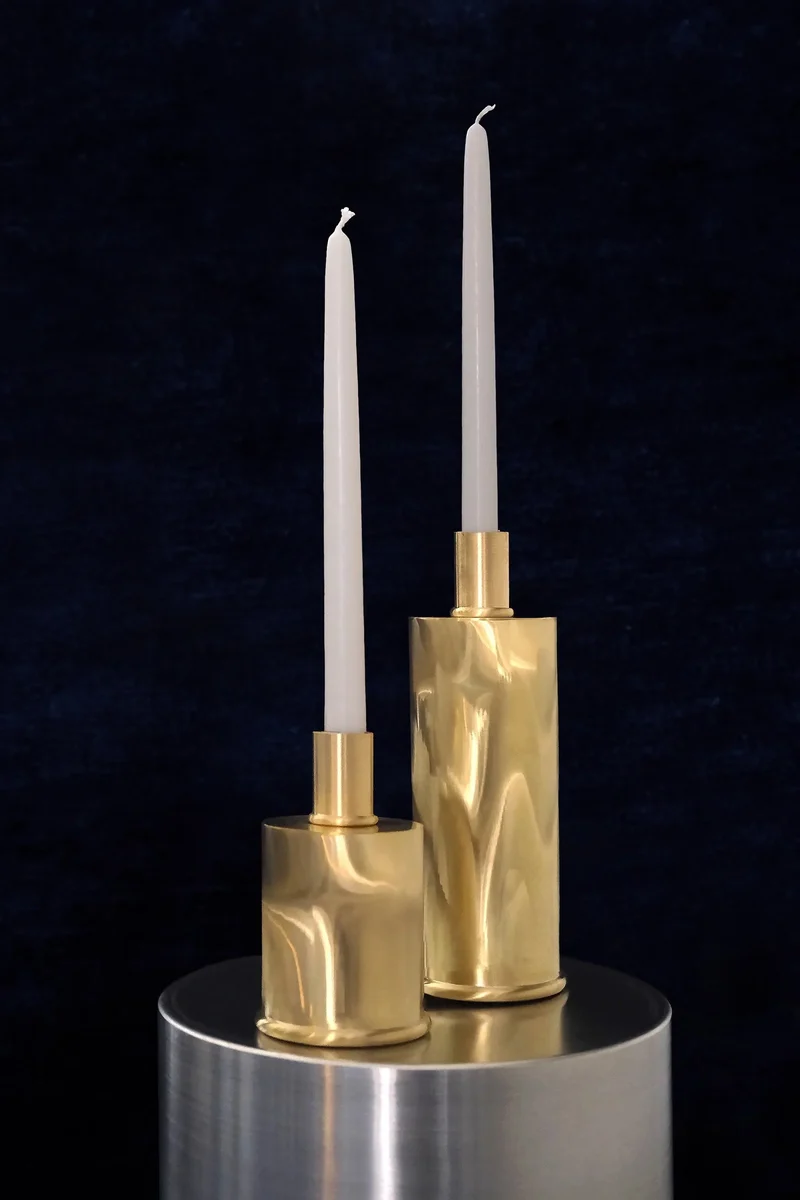 Tall Brushed Brass Candle Holders in Brushed natural brass