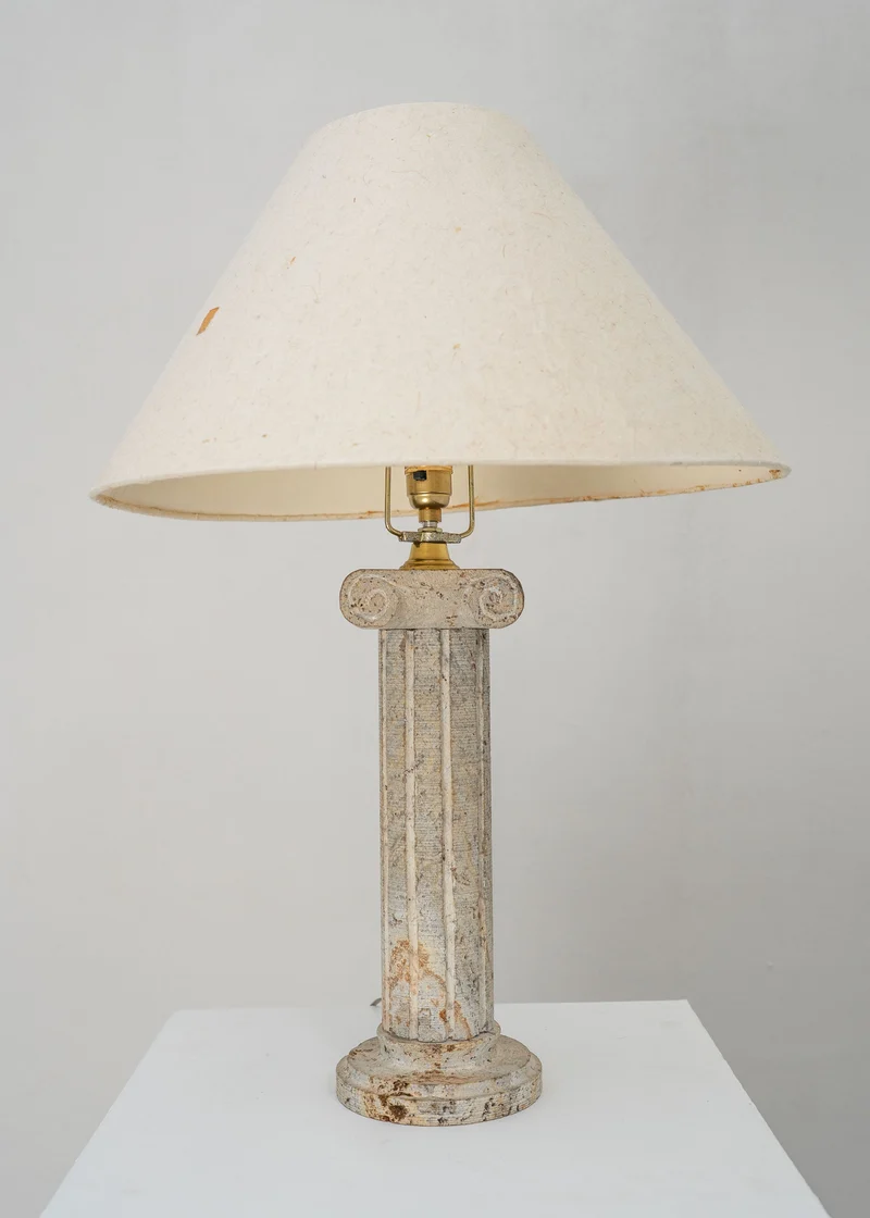 Vintage Postmodern Stone Column Table Lamp