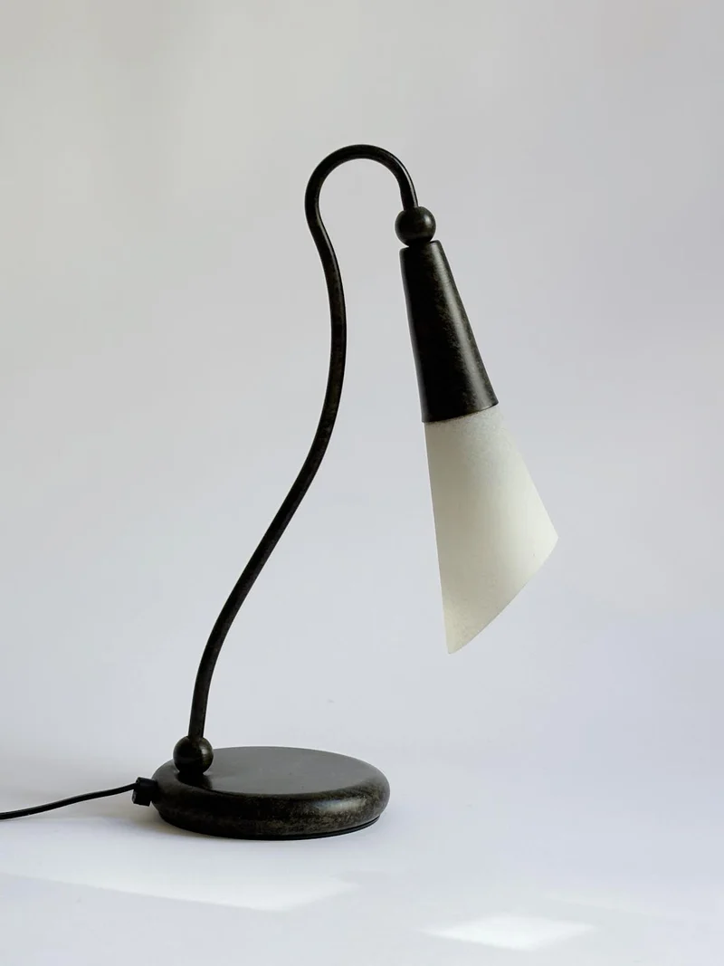 Vintage Metal Table Lamp with Glass Shade, Italy c. 1990's, 1990s