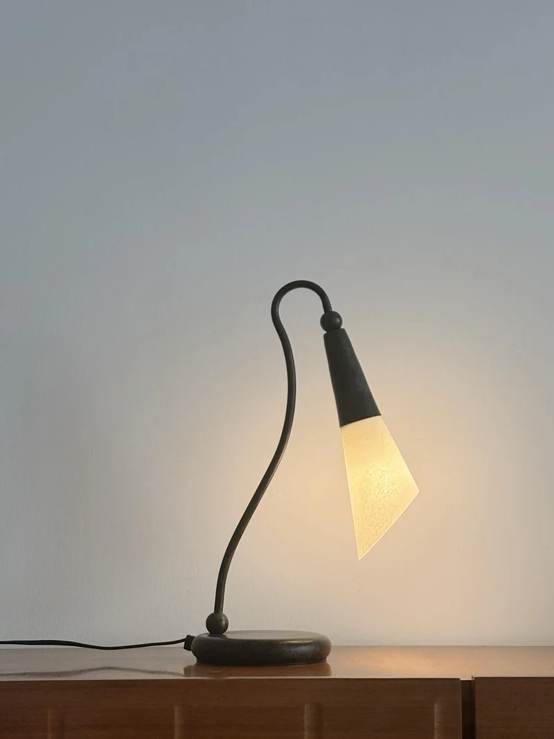 Vintage Metal Table Lamp with Glass Shade, Italy c. 1990's, 1990s