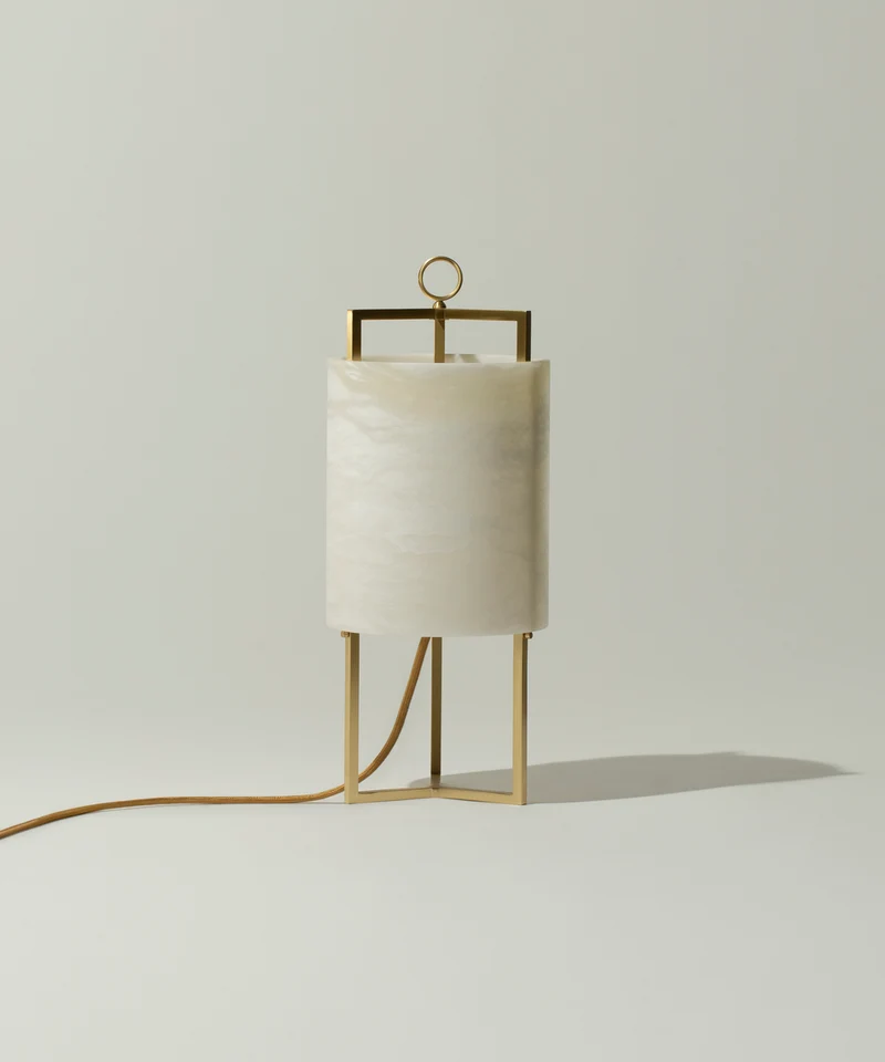 "LANTERN" Table Lamp in alabaster and satin brass