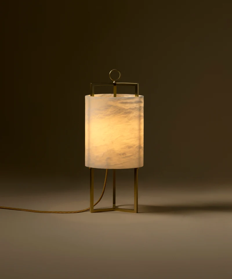 "LANTERN" Table Lamp in alabaster and satin brass
