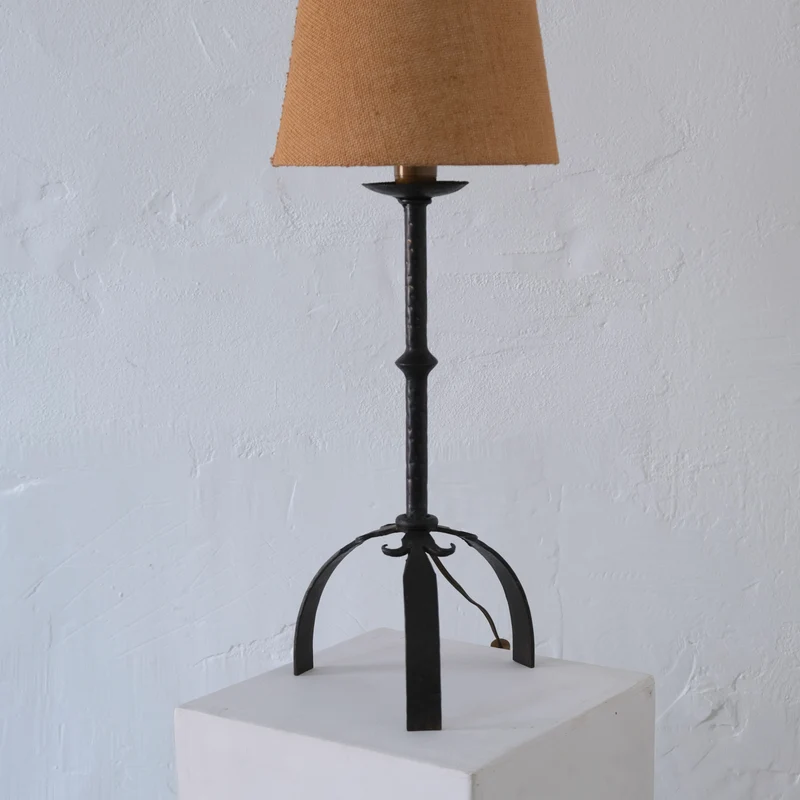 Vintage Mid-Century Brutalist Wrought Iron Table Lamp | 1970s