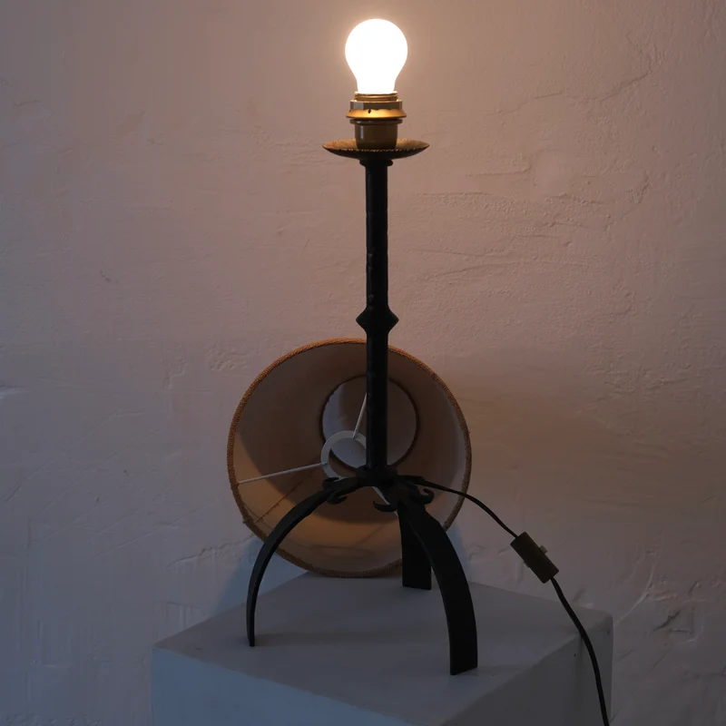 Vintage Mid-Century Brutalist Wrought Iron Table Lamp | 1970s