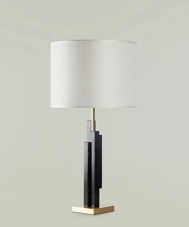 "SKYLINE "Table Lamp in black marble and satin brass