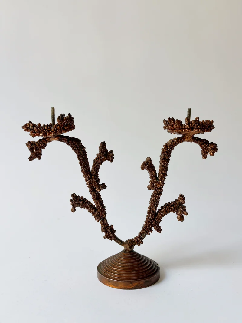 Metal Coral Form Candlestick, Brutalist Folk Art Poland