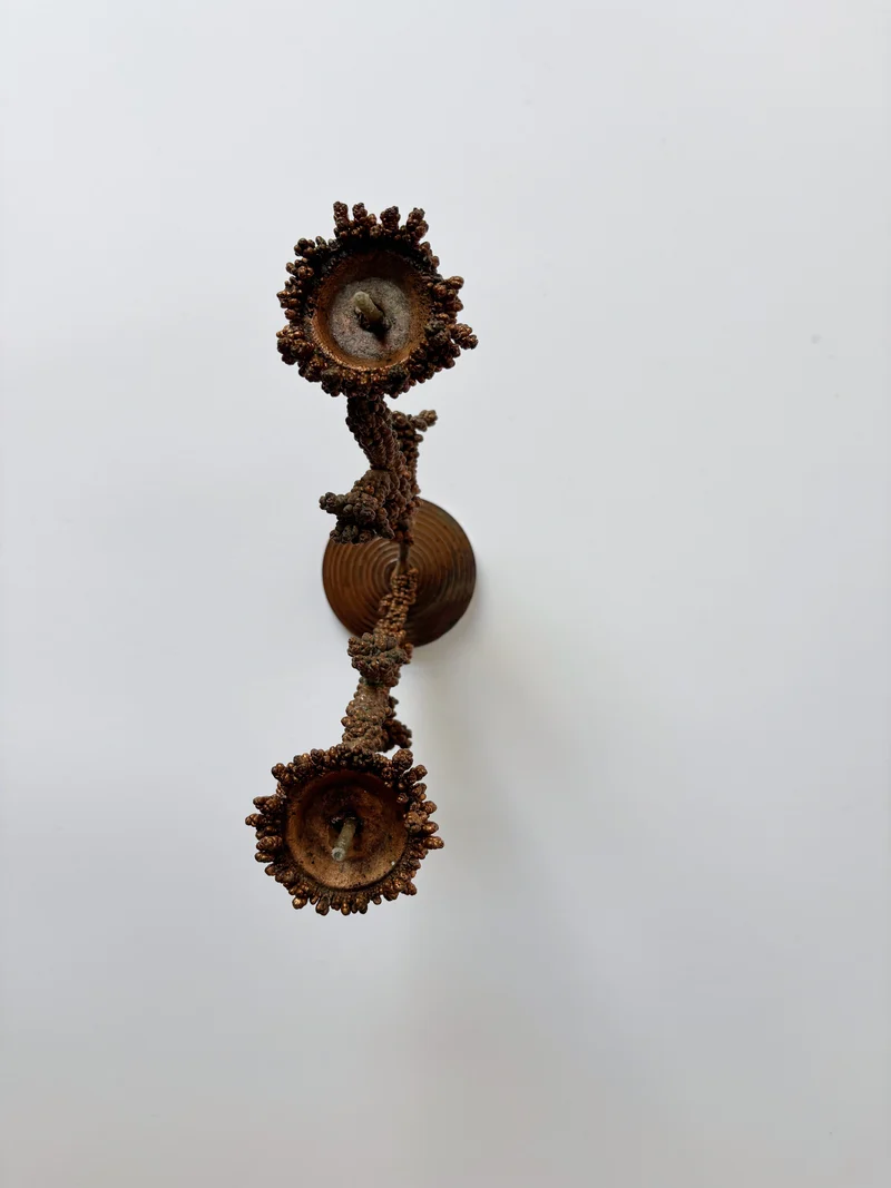 Metal Coral Form Candlestick, Brutalist Folk Art Poland