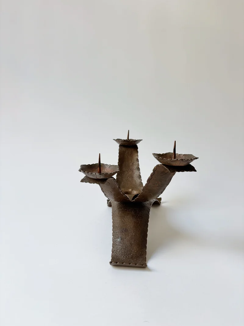 Large Metal Curved Artisan Candlestick, Poland