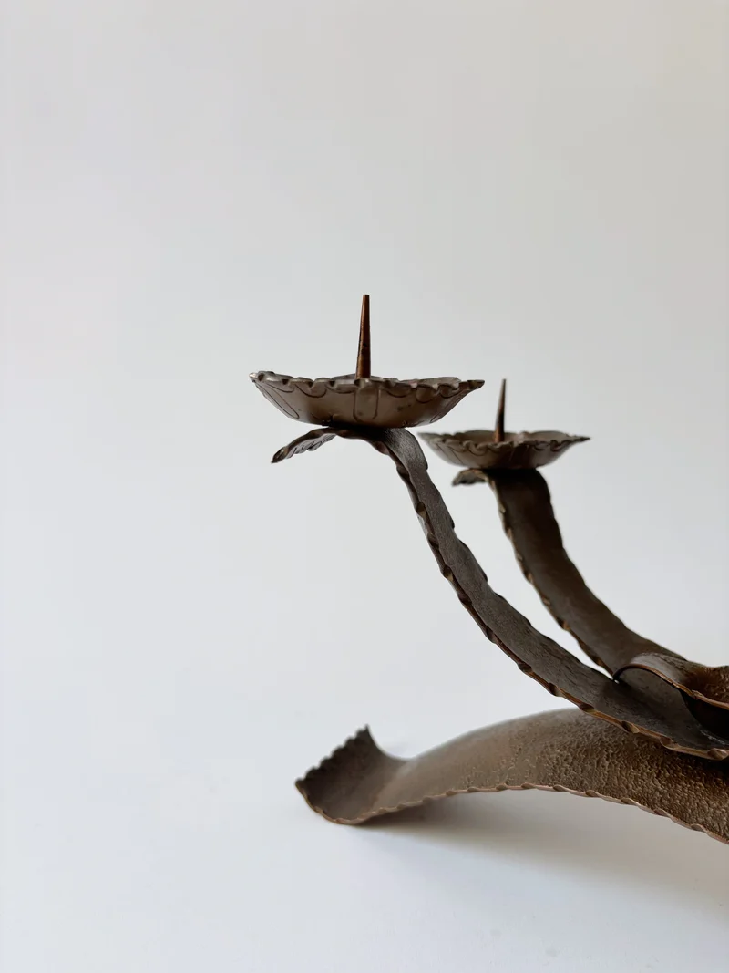 Large Metal Curved Artisan Candlestick, Poland