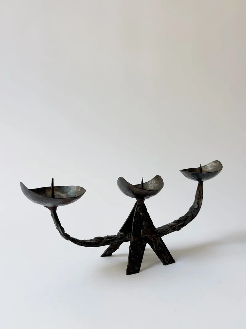 Brutalist Artisan 3 Arm Candlestick, Poland
