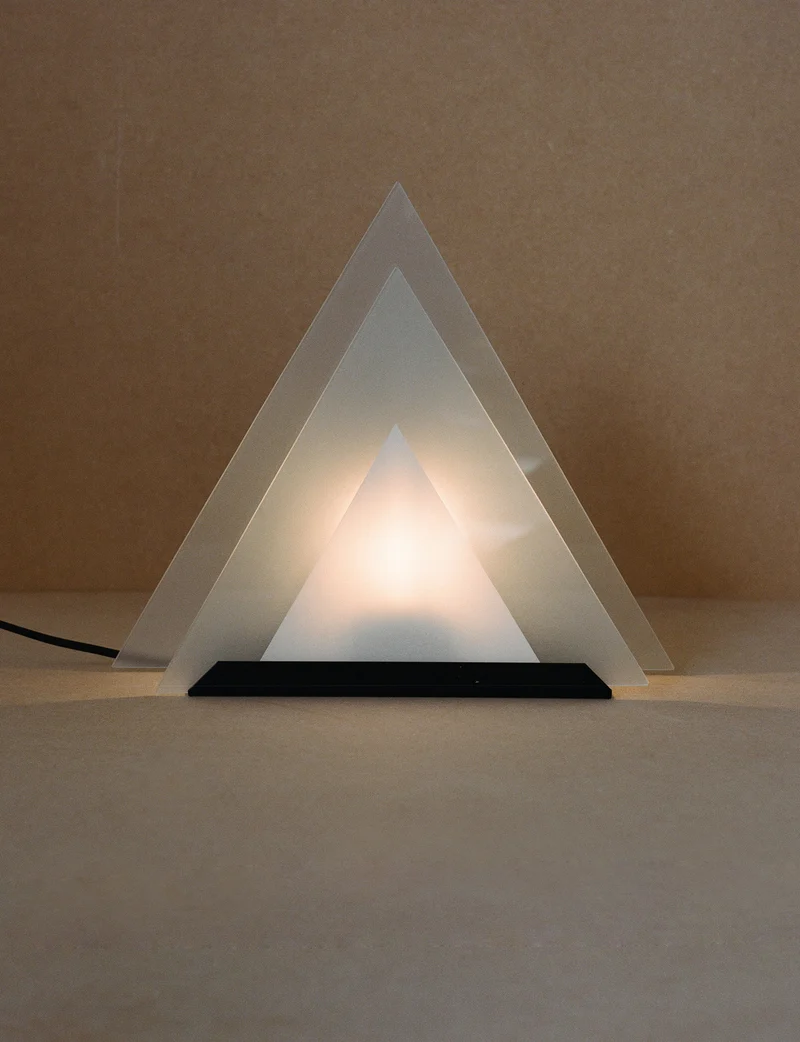 Vintage Glass Pyramid Postmodern Table Lamp C.1980, 1980s