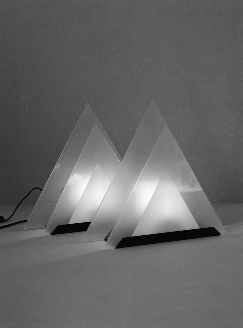 Vintage Glass Pyramid Postmodern Table Lamp C.1980, 1980s