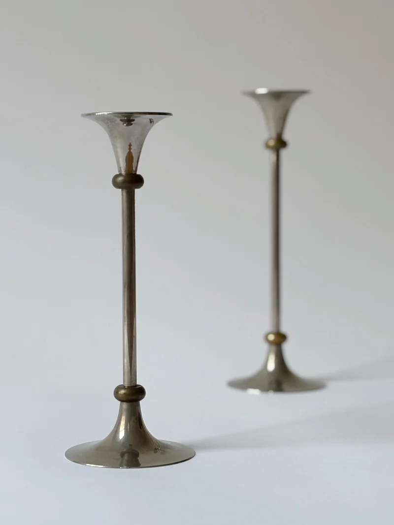 2 Metal Postmodern Candleholders