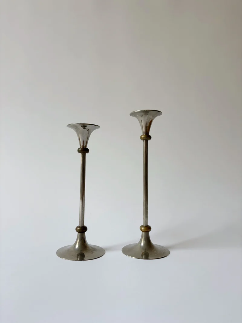 2 Metal Postmodern Candleholders