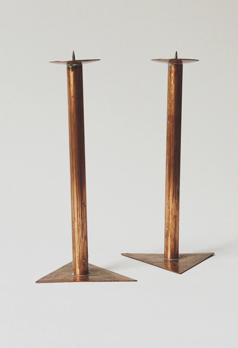 2 Copper Postmodern Candlesticks