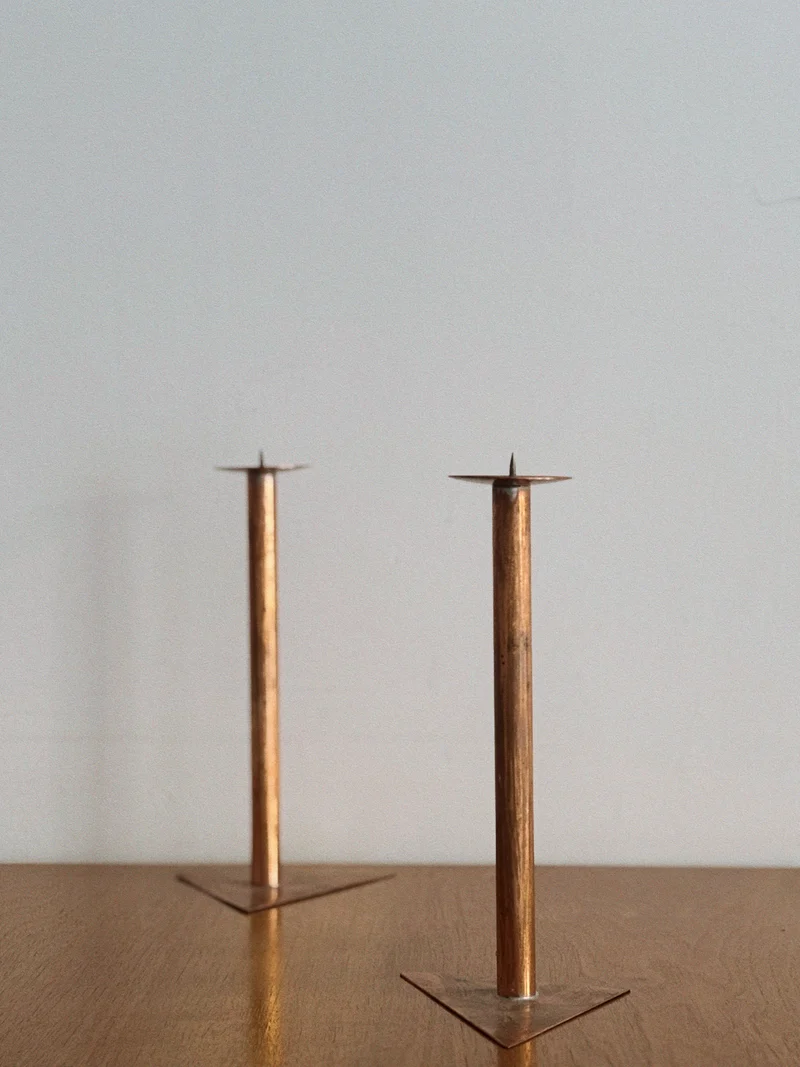 2 Copper Postmodern Candlesticks