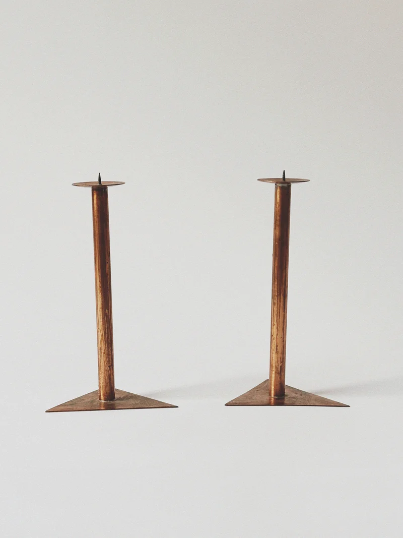 2 Copper Postmodern Candlesticks