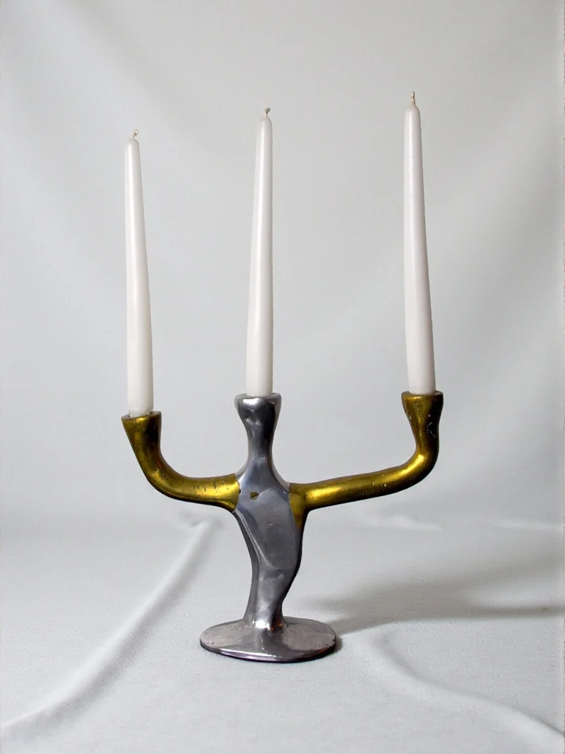 Brutalist Candleholder 3 arms David Marshall, Spain, 1970