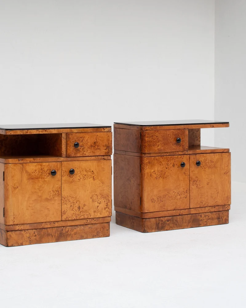 Pair of Art Deco Nightstands in Burlwood