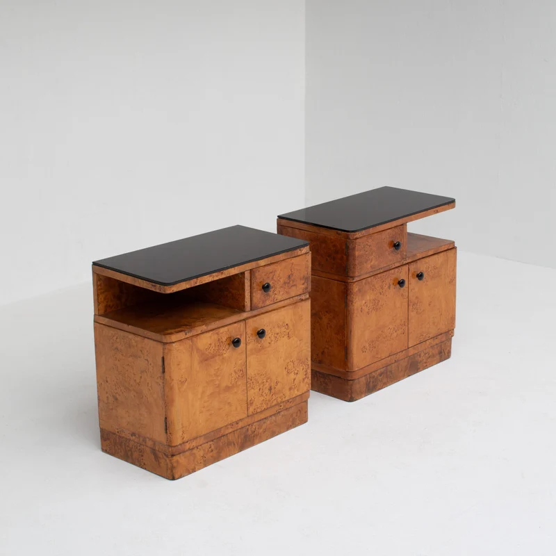 Pair of Art Deco Nightstands in Burlwood