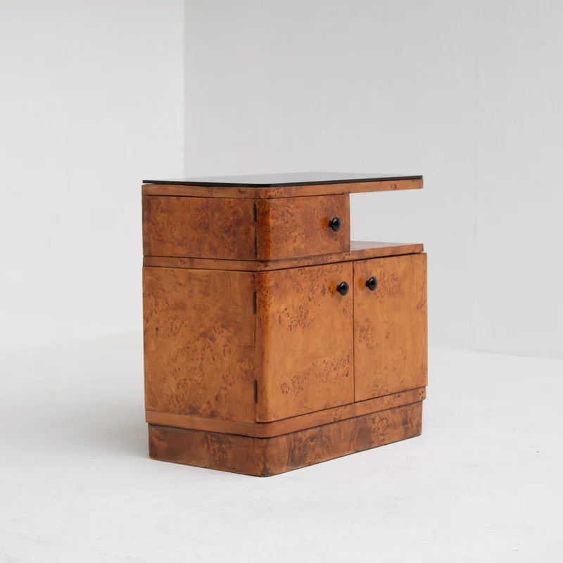 Pair of Art Deco Nightstands in Burlwood