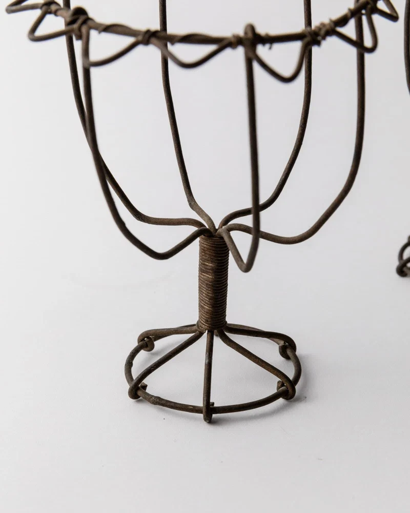 Antique 1850s Iron Wire Candleholder Set of 2