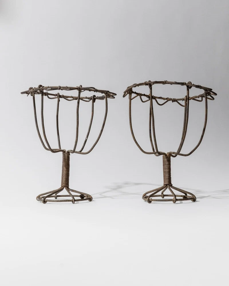 Antique 1850s Iron Wire Candleholder Set of 2