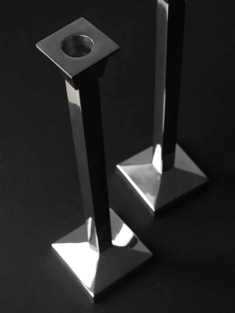Pair Of Polished Mirror Metal Tall Candle Holders