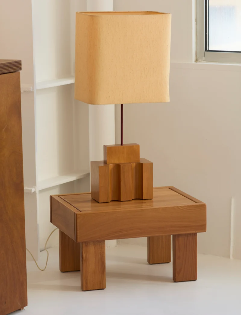 Maison Regain Table Lamp in Solid Elm. Vintage, Circa 1980.