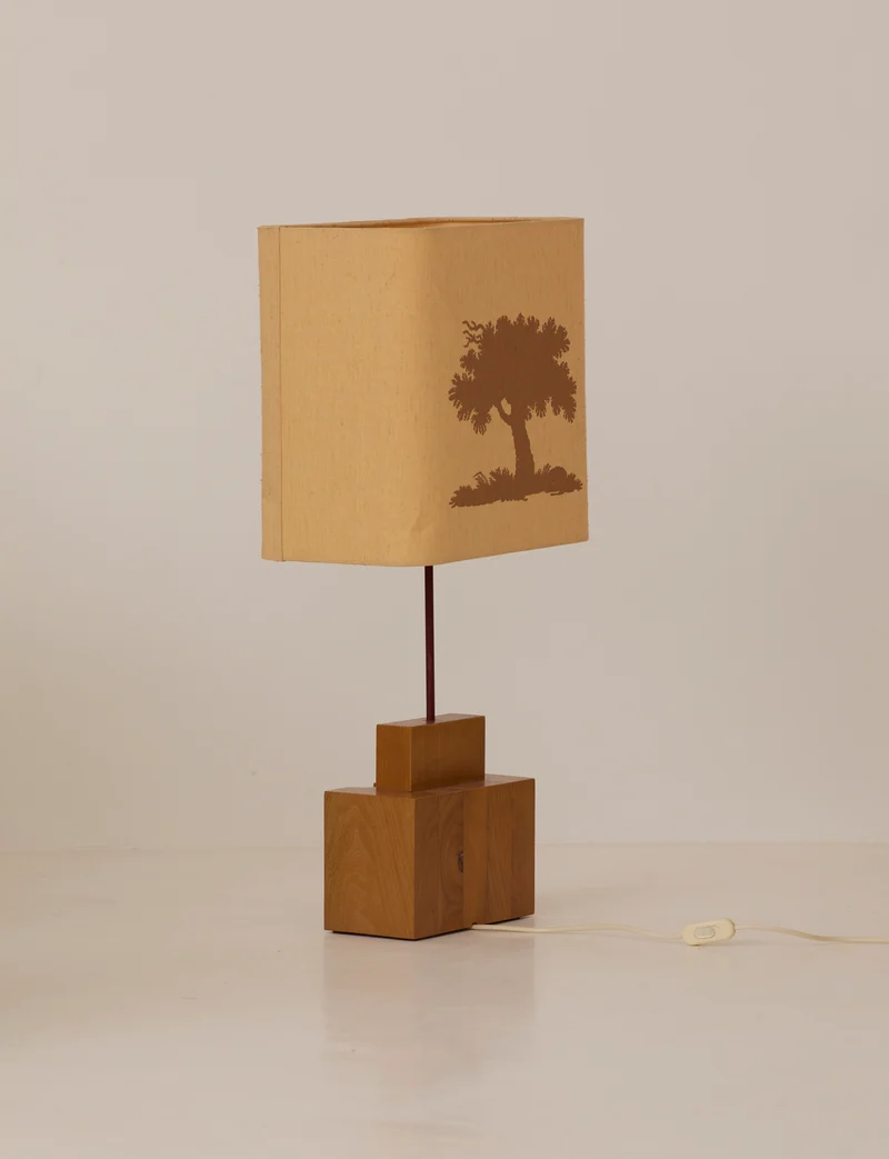 Maison Regain Table Lamp in Solid Elm. Vintage, Circa 1980.