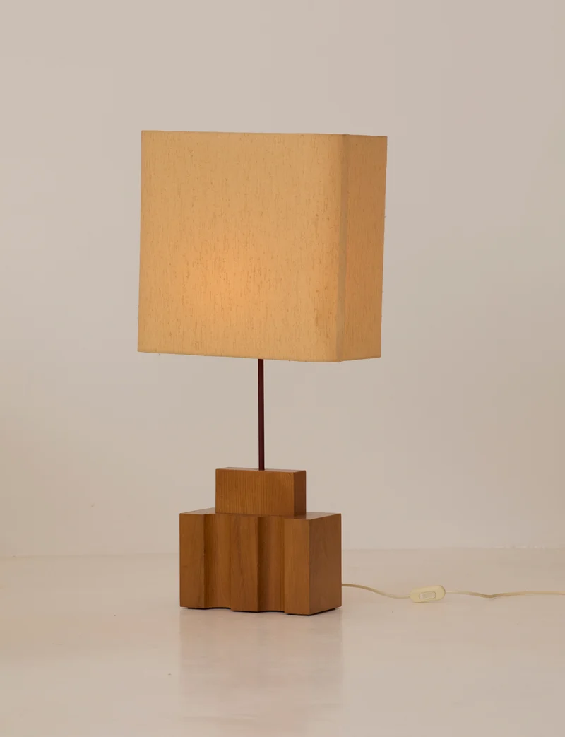 Maison Regain Table Lamp in Solid Elm. Vintage, Circa 1980.