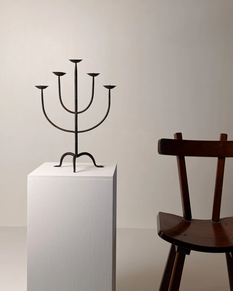 Imposing wrought iron candelabrum, France, early 20th century.
