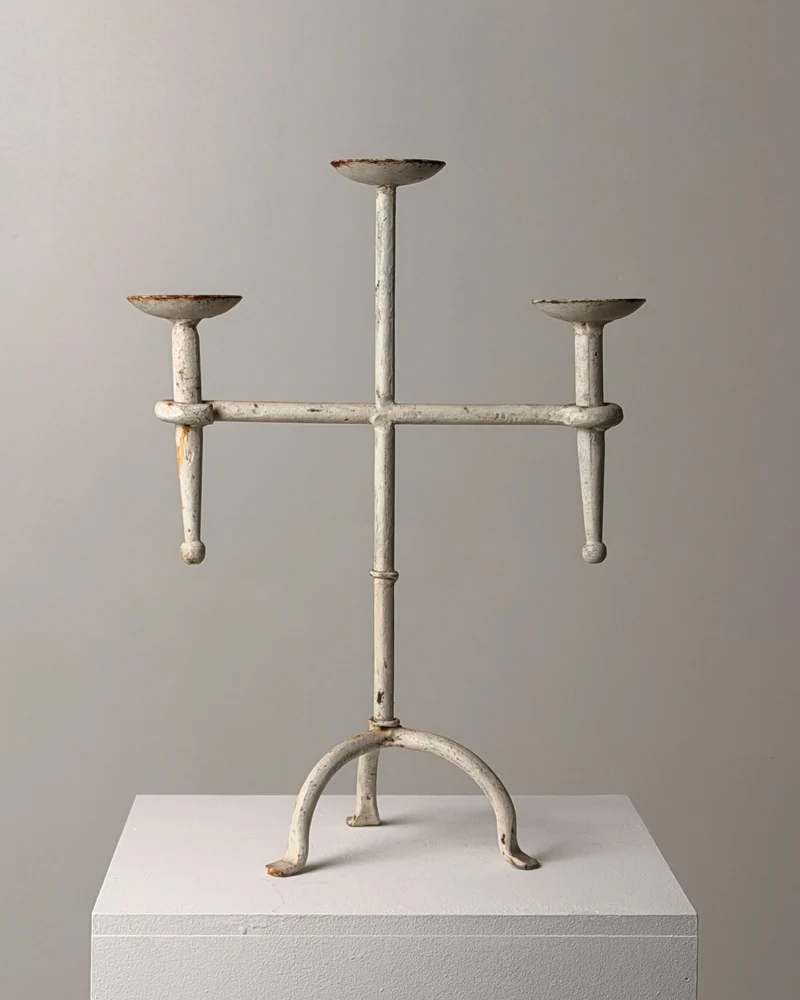 Imposing white-patinated iron candelabrum, France, early 20th century