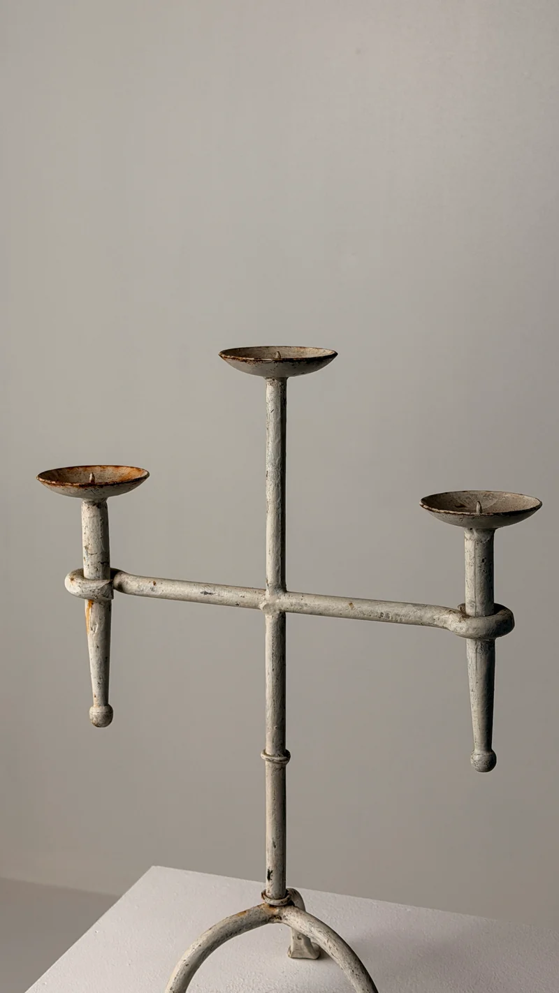 Imposing white-patinated iron candelabrum, France, early 20th century