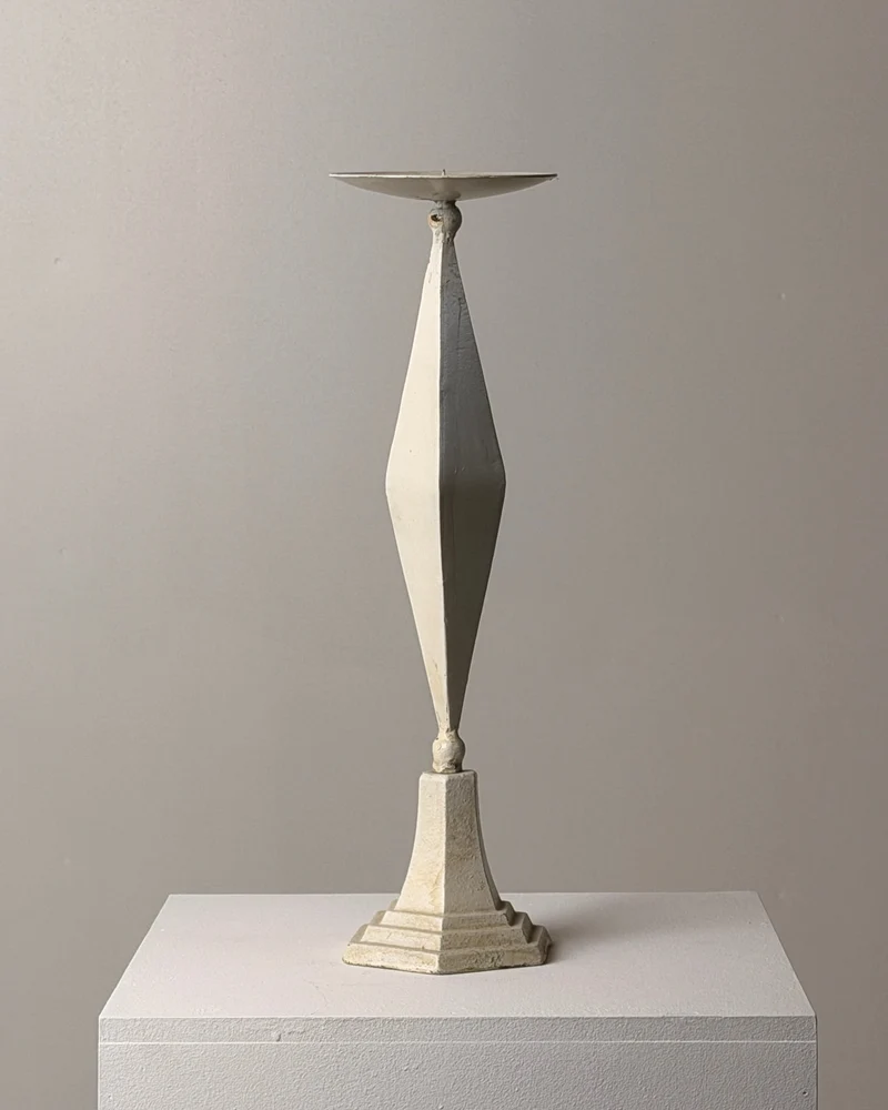 Imposing white-patinated iron candlestick, France, early 20th century