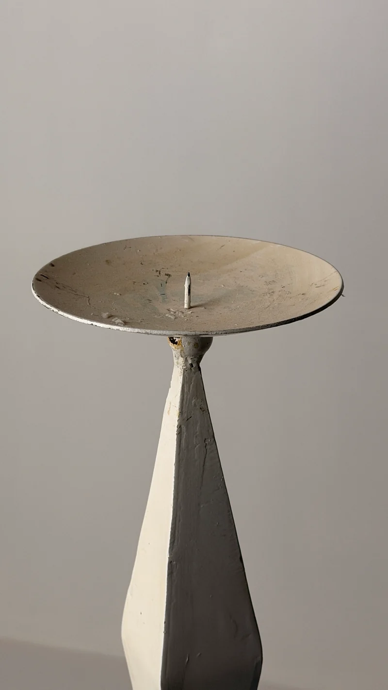 Imposing white-patinated iron candlestick, France, early 20th century
