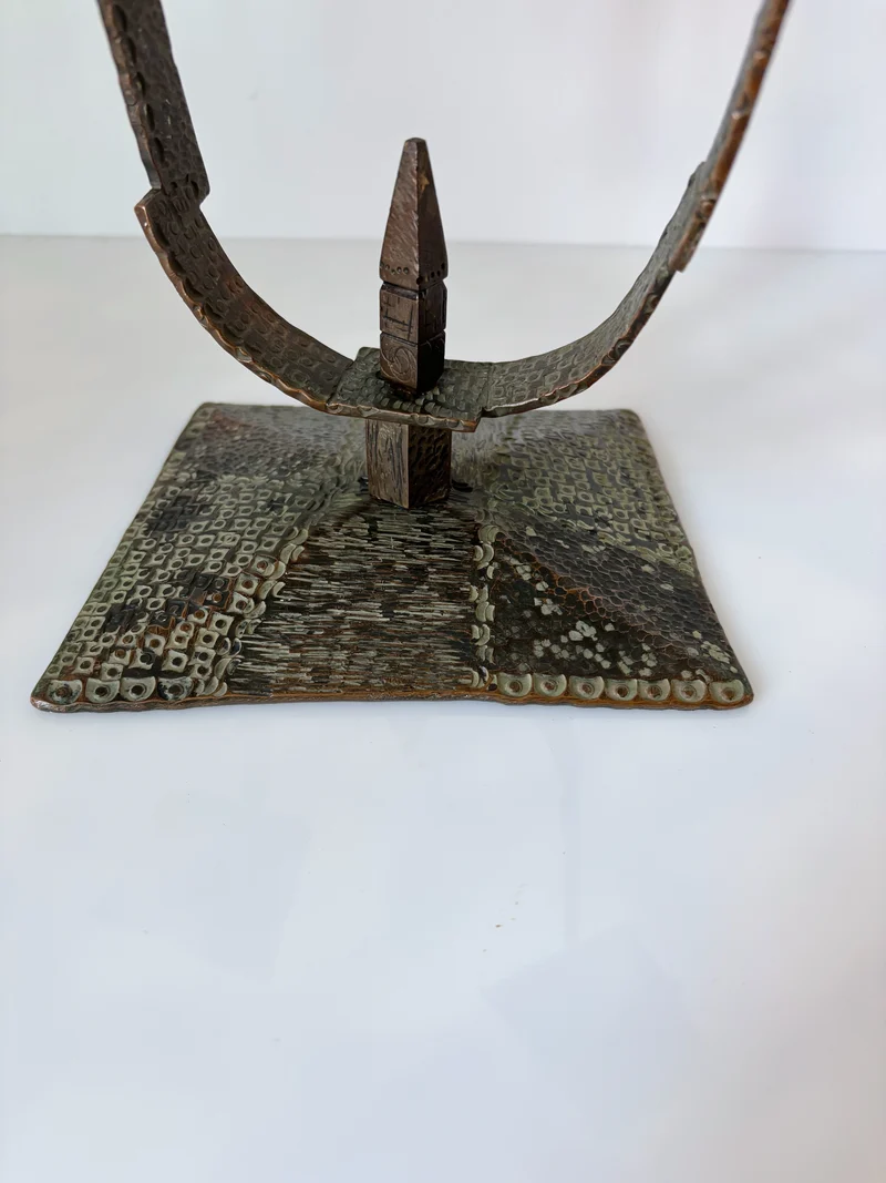 Hammered Metal 2 Arm Candlestick, Poland Mid Century